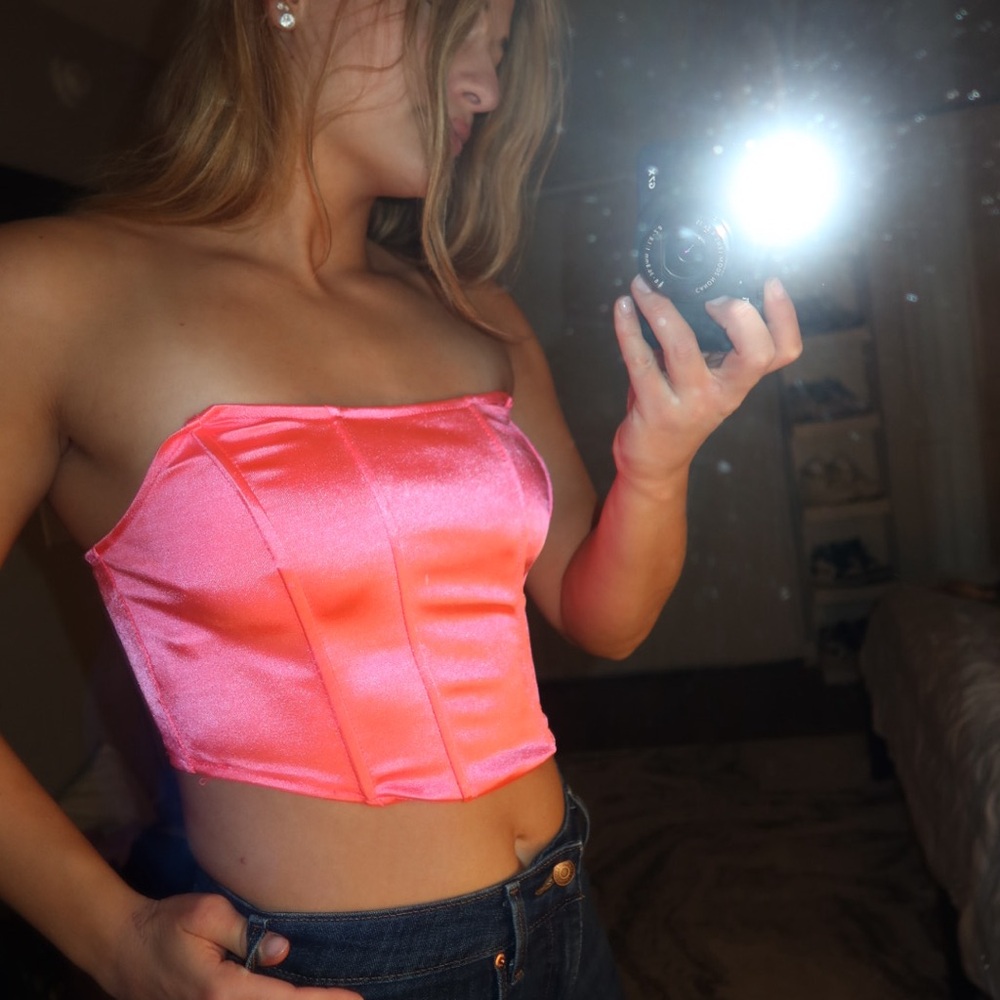 Pink Satin Strapless corset